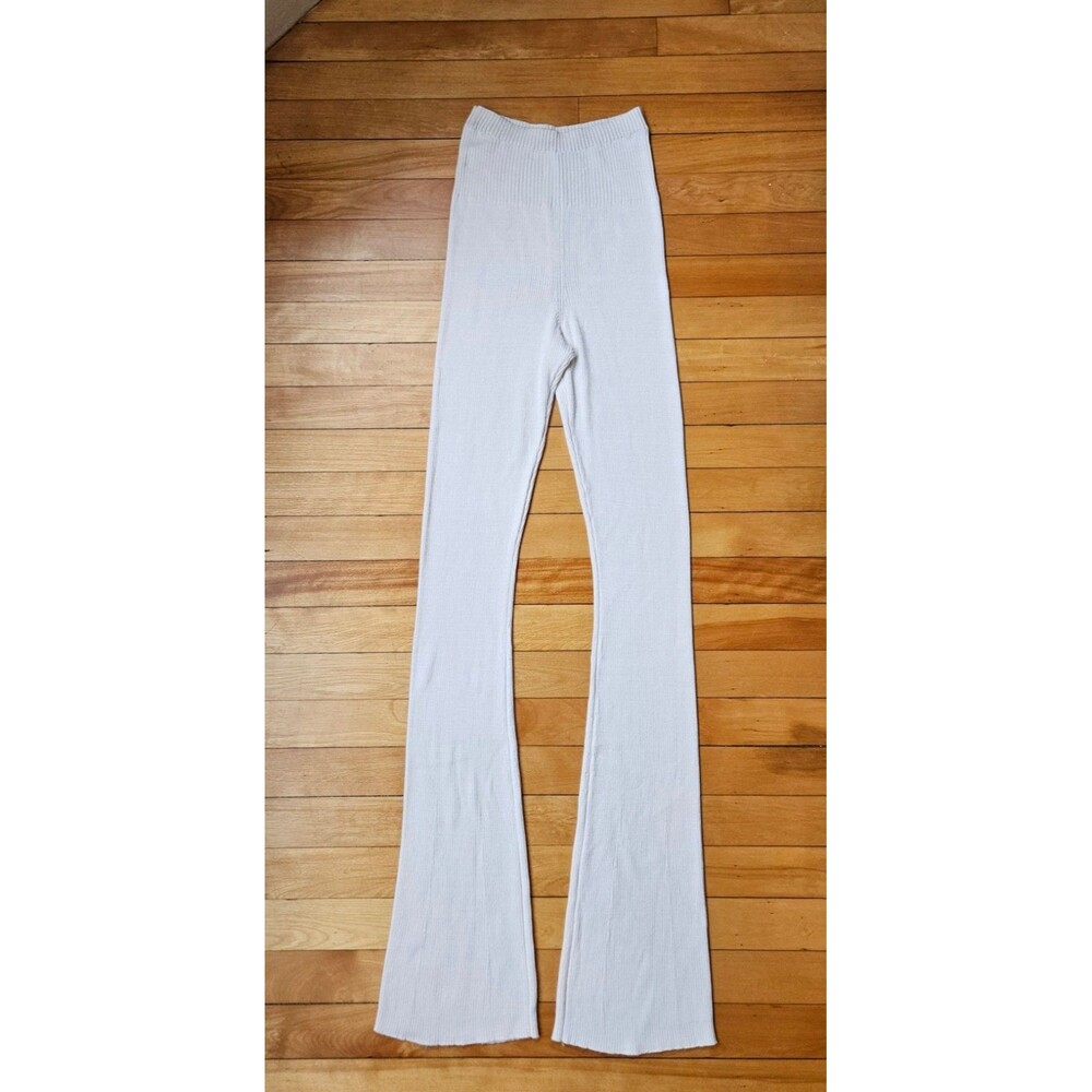 Free People Womens XS Cream Ivory Ribbed Knit Flare Leg Stretch Bell Bottoms